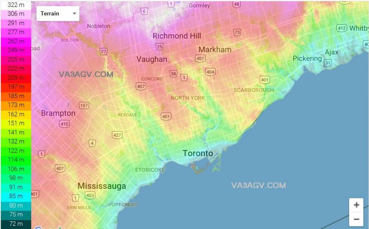 خريطة الارتفاع تورونتو