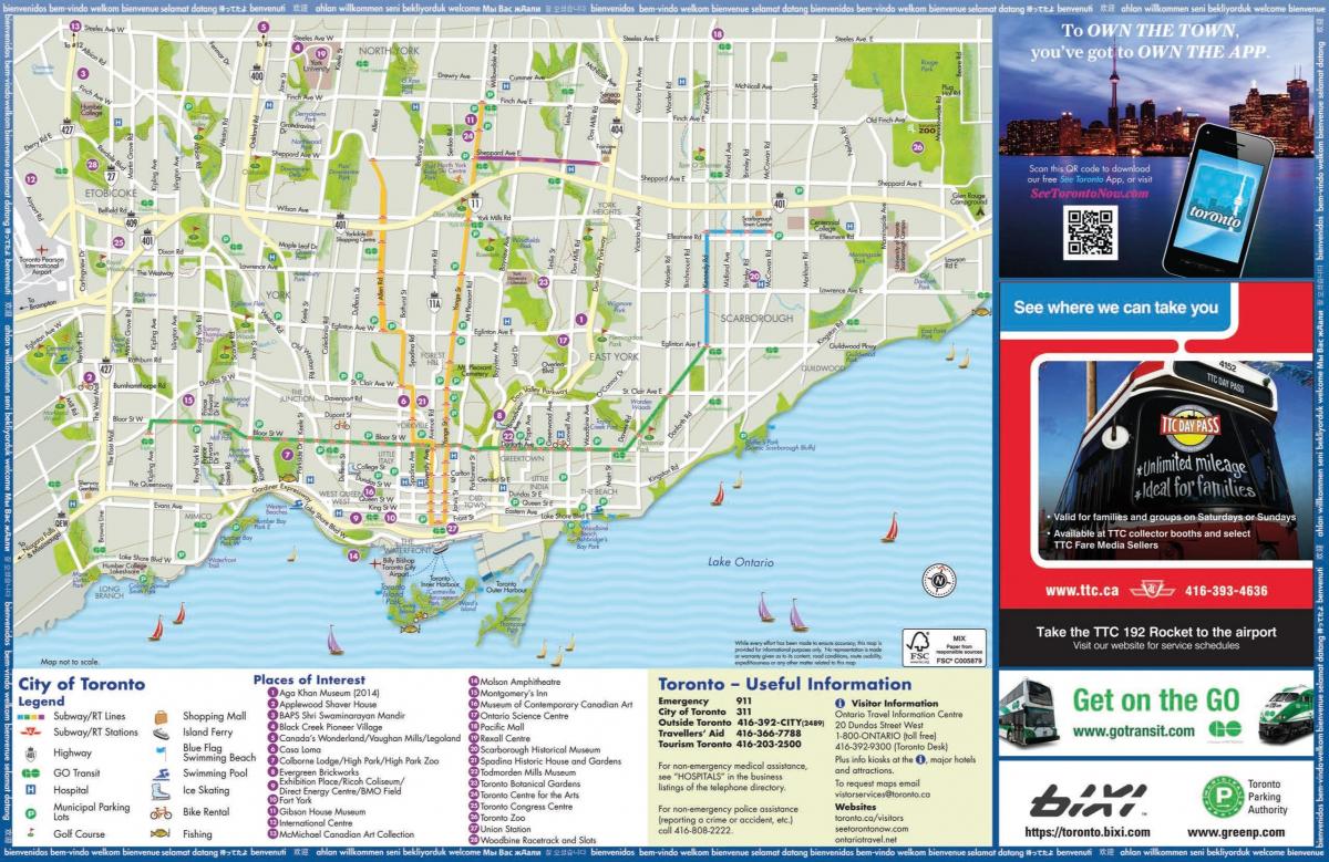 خريطة تورونتو لمشاهدة معالم المدينة